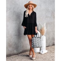 Barefoot On The Beach Pocketed Tiered Tunic - Black