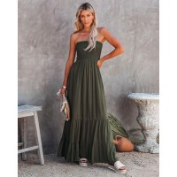 Gulf Coast Strapless Smocked Maxi Dress - Olive