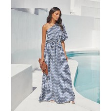 Crete Printed One Shoulder Maxi Dress